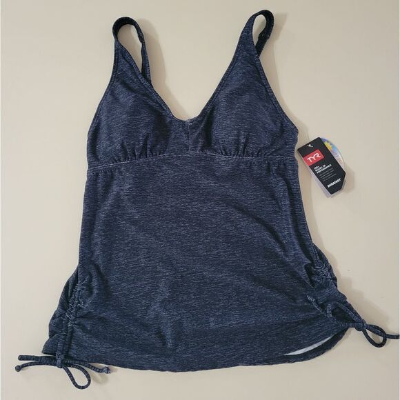 TYR Women's Blue Marled V-Neck Swimsuit Top - Picture 4 of 12